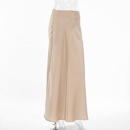 Sleek Satin Skirt - Khaki