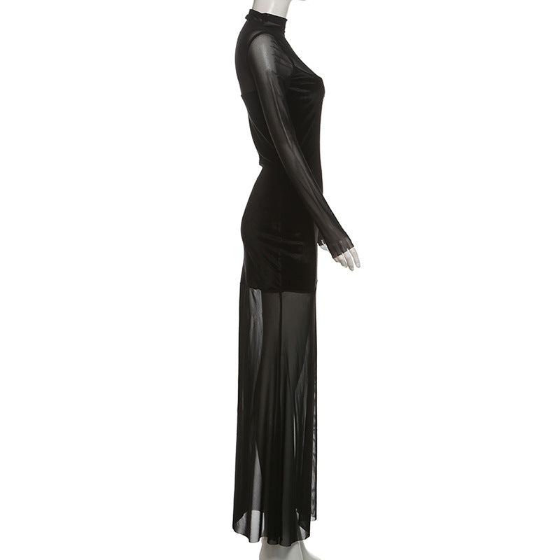 Velvet Crush Sheer Dress - Black
