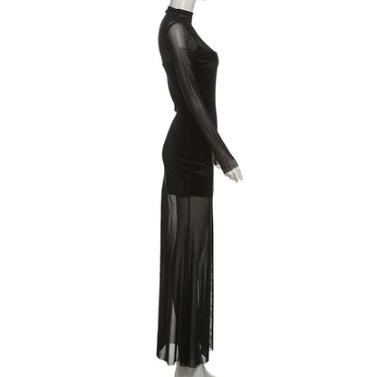 Velvet Crush Sheer Dress - Black