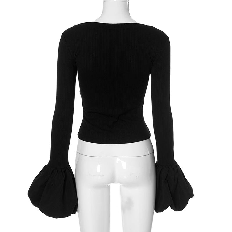 Trent Top With Umbrella Cuff Sleeves - Black