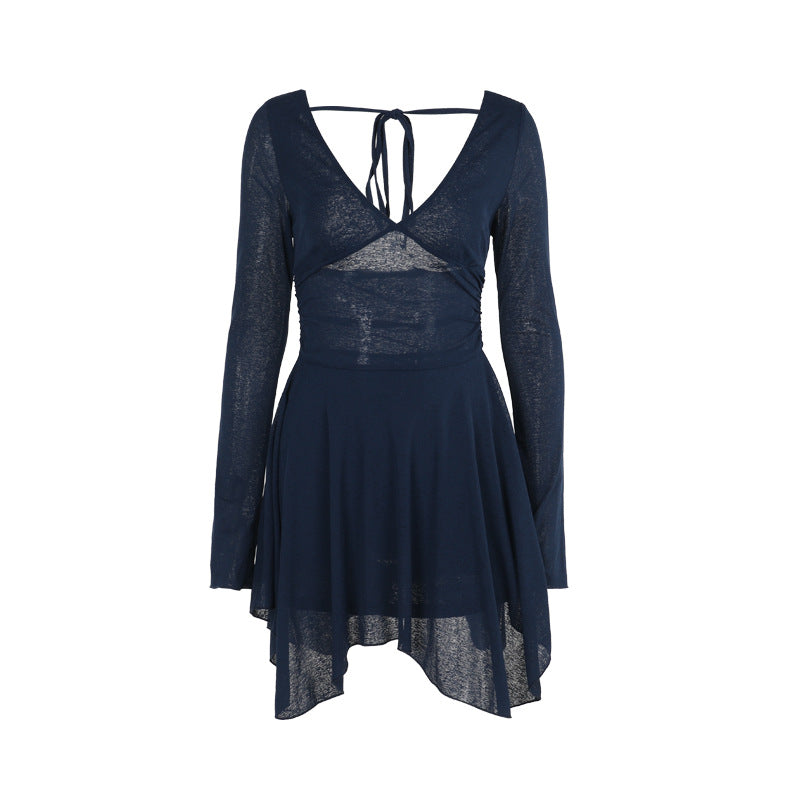 Cosmic Elegance V Neck Dress - Blue