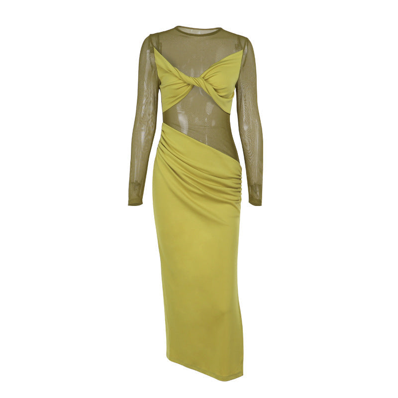 Marysh Mesh Bodycon Dress - Yellow