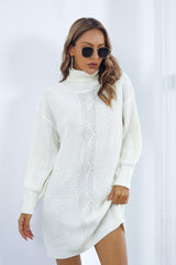Cable Knit Turtleneck Sweater Dress