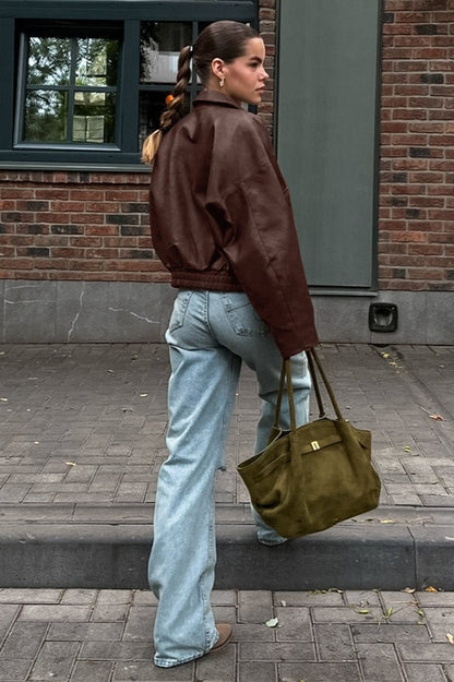 Vintage Brown PU Leather Jacket