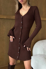 Solid Button Front Knit Sweater Dress