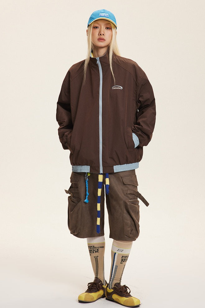 Reversible Stand Collar Colorblock Jacket