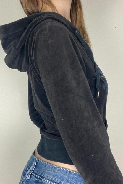 Rhinestone Print Zipper Hoodie