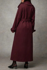 Long Notched Lapel Wool Blend Overcoat