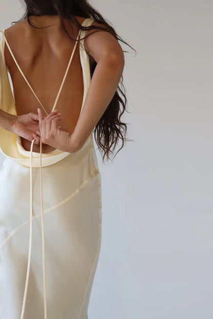 Sexy Backless Satin Spaghetti Strap Maxi Dress