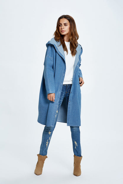 Long Hooded Denim Coat coats