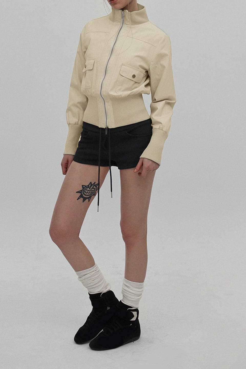 Utility Belted Stand Collar Jacket