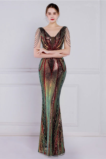 Beaded Floral Sequin Mermaid Party Dress