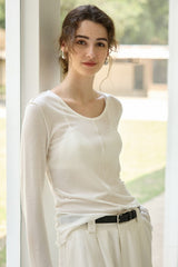 Tencel Wool Blend Round Neck Knit Top