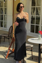 Polka Dot Cami Backless Tie Maxi Dress