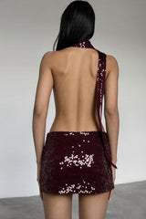Deep V Halter Backless Sequin Dress