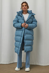 Extra Long Hooded Puffer Jacket S / Blue