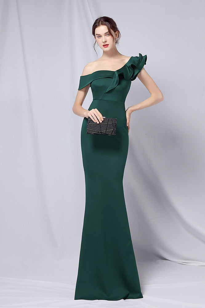 Off Shoulder Mermaid Maxi Party Dress Green / S