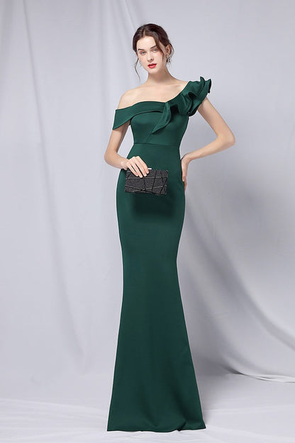 Off Shoulder Mermaid Maxi Party Dress Green / S