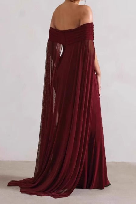 Strapless Cape Long Formal Dress