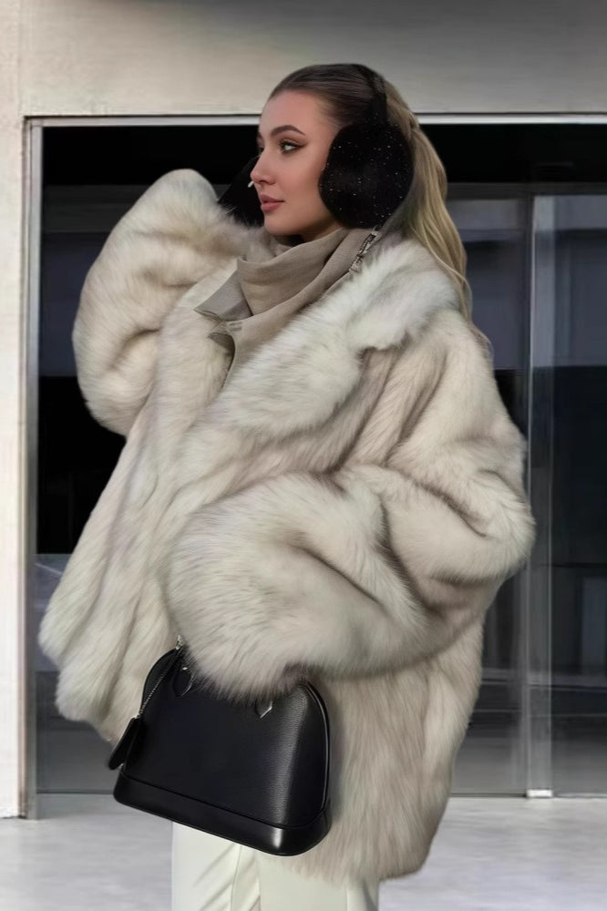 Faux Fox Fur Long Sleeve Coat coats
