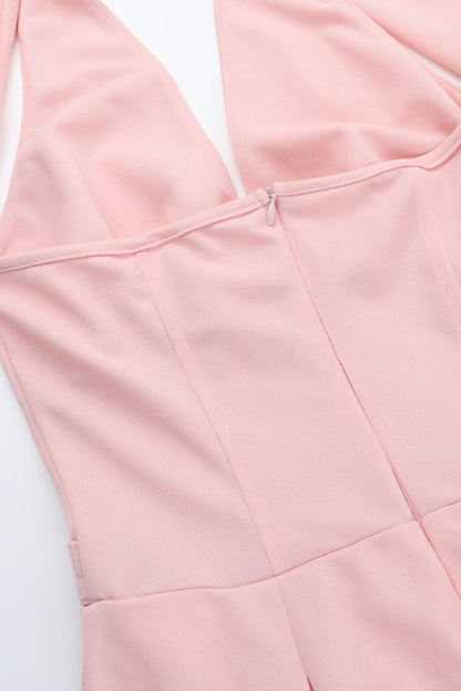 Elegant Deep V Halter Backless Maxi Party Dress