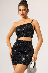 One Shoulder Sequin Backless Mini Dress