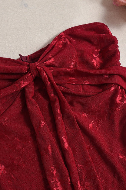 Jacquard Mesh Strapless Party Dress