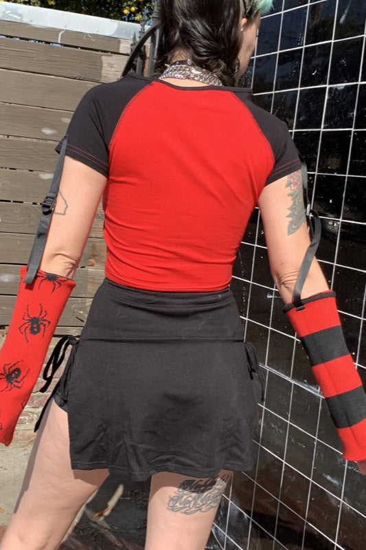 Spider Skull Crop T-Shirt with Detachable Sleeves