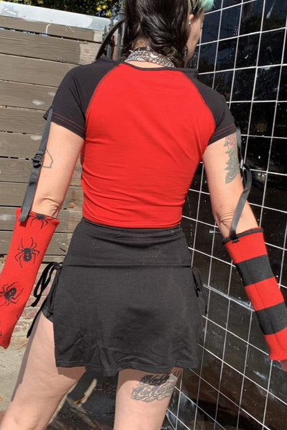 Spider Skull Crop T-Shirt with Detachable Sleeves