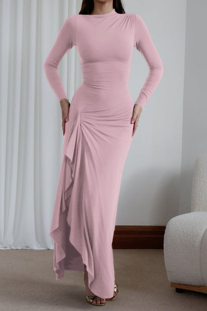 Slim Fit Pleated Long Sleeve Maxi Dress