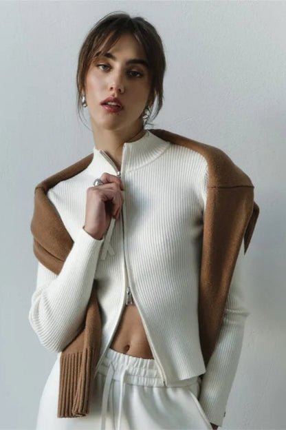 Casual Zip Front Knit Cardigan