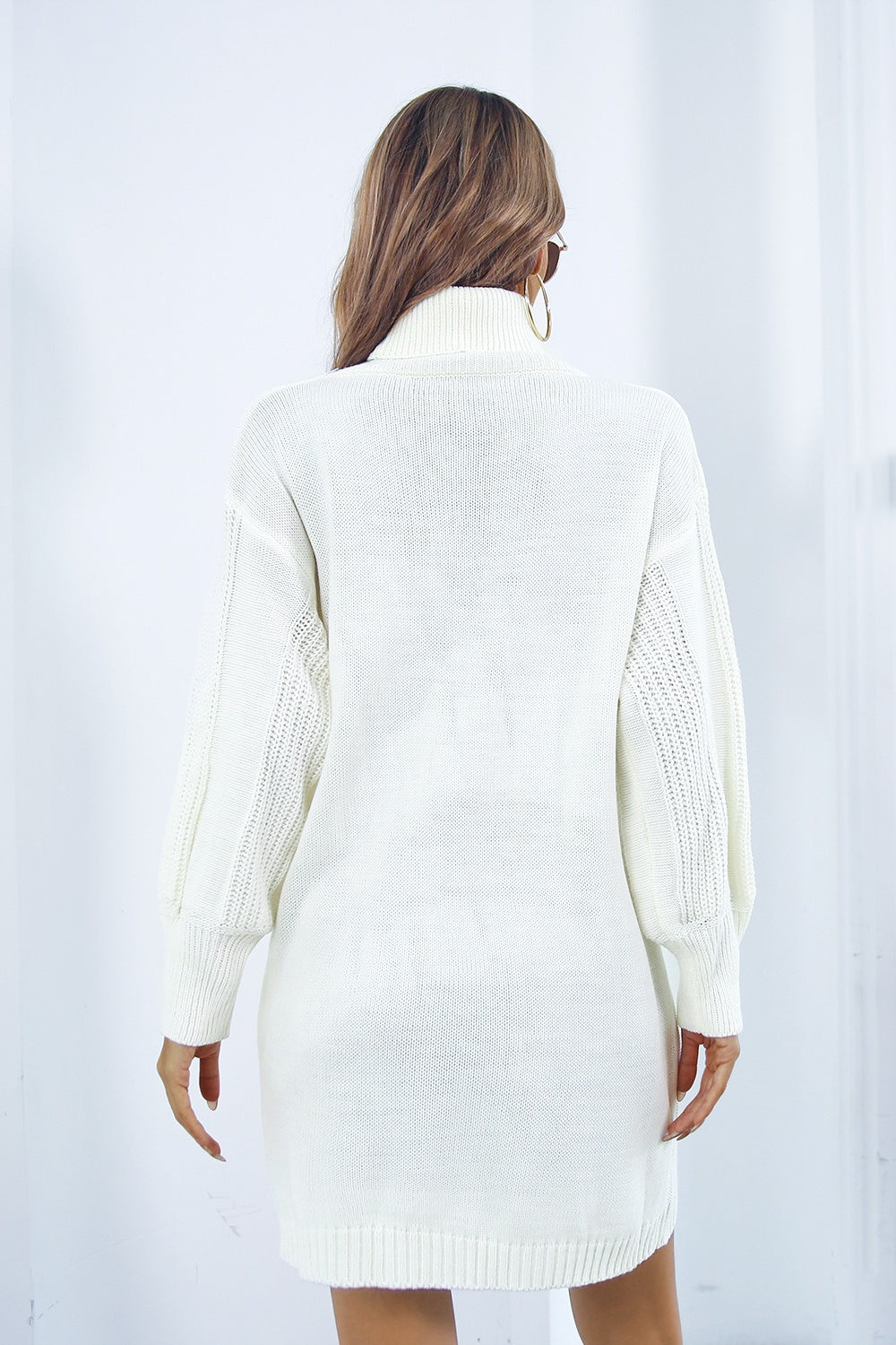 Cable Knit Turtleneck Sweater Dress