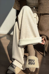 Plush Wool Draped Wide Leg Knit Pants