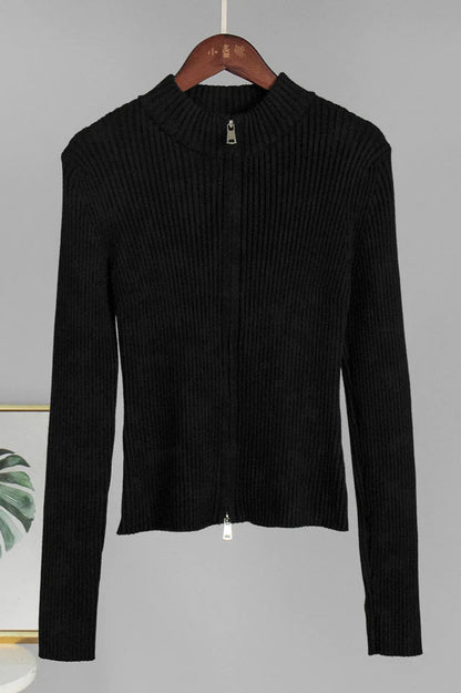 Double Zip Slim Knit Cardigan Black / S