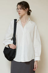 Long Sleeve Cotton Lapel Collar Blouse