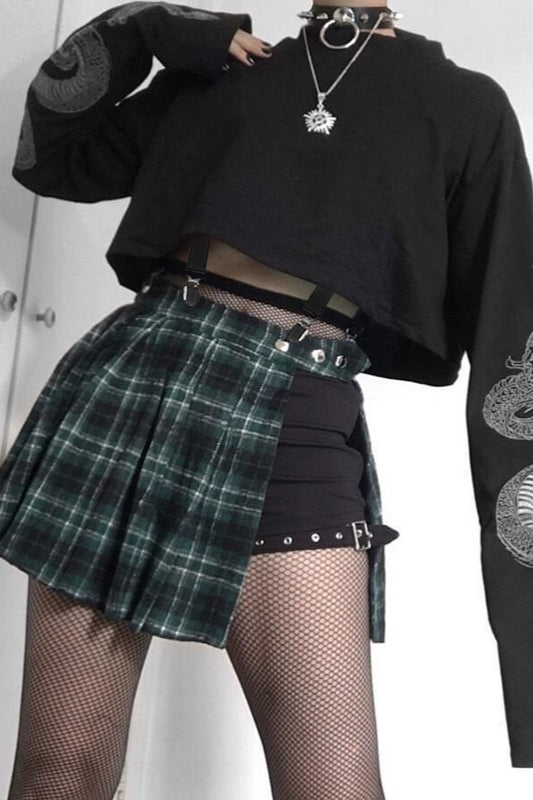 Gothic Dragon Print Cropped Hoodie