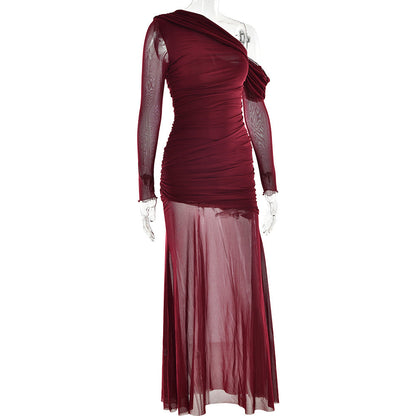 Soprano One-Shoulder Dress - Maroon