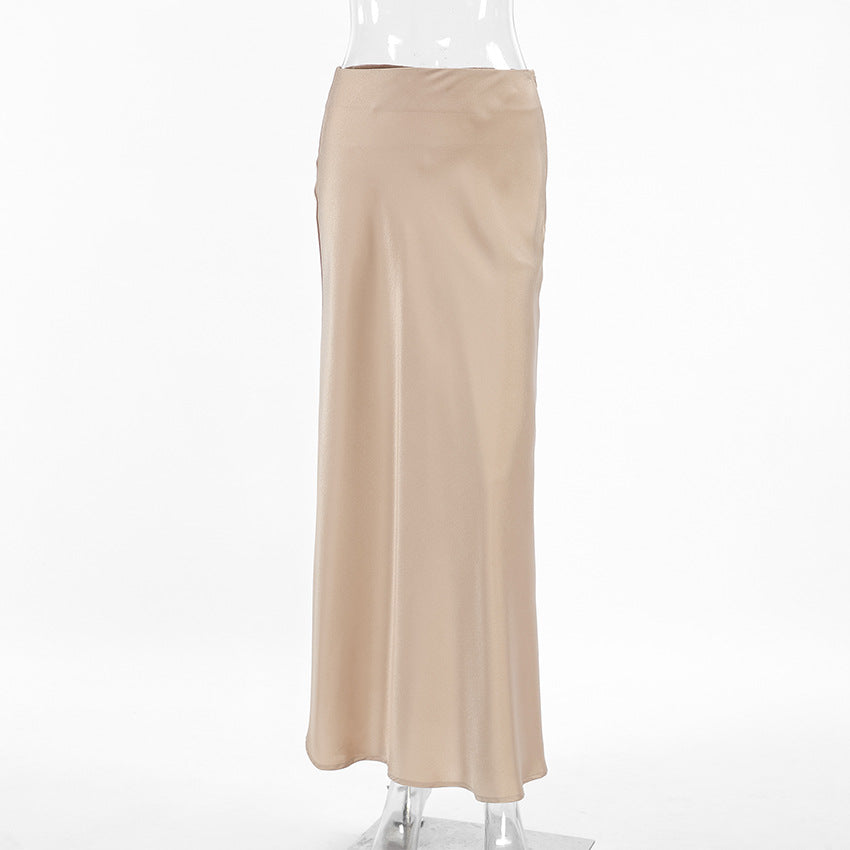 Sleek Satin Skirt - Khaki
