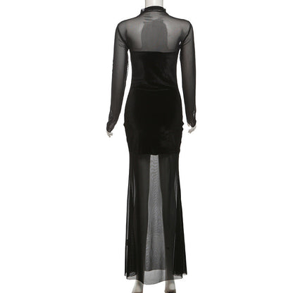 Velvet Crush Sheer Dress - Black