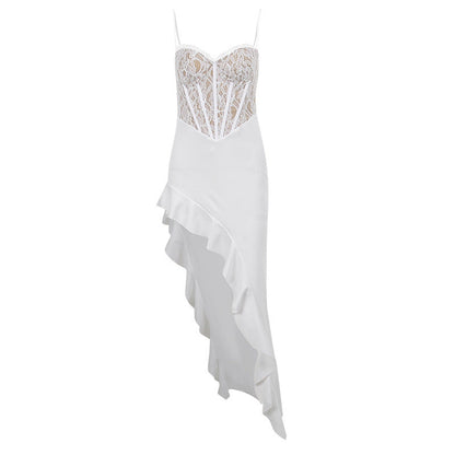 Fringila Asymmetric Dress - White