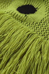 Polka Dot Knit Fringe Hem Maxi Dress