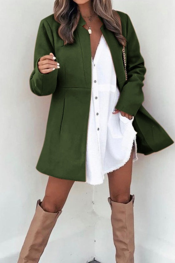 Brushed Wool Solid Long Sleeve Coat coats