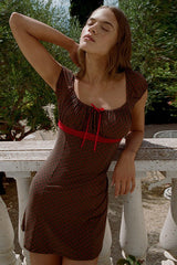 Puff Sleeve Polka Dot Color-Block Mini Dress