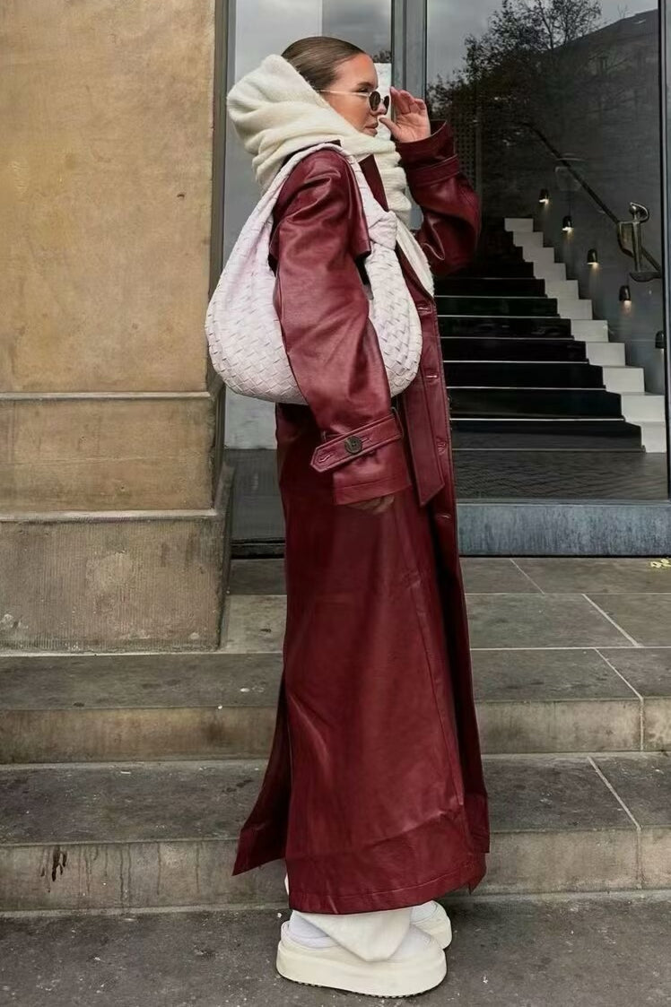 Loose Leather Trench Coat coats