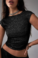 Sexy Backless Sequin Crop Top