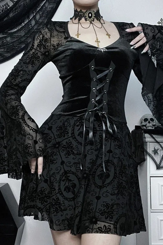 Lace Patchwork Halloween Gothic Dress