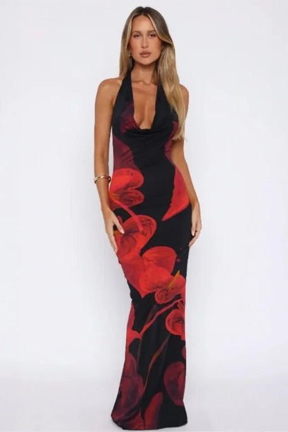 Deep V-neck Backless Maxi Dress