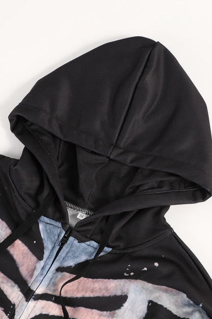 Halloween Skull Print Zip Up Hoodie