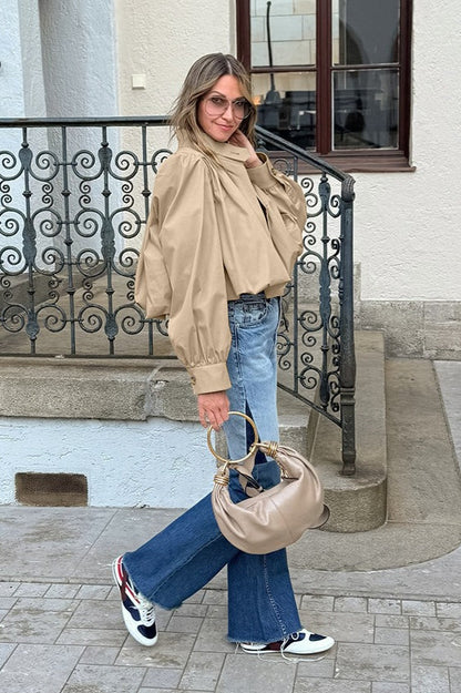 Short Khaki Puff Sleeve Trench Coat coats