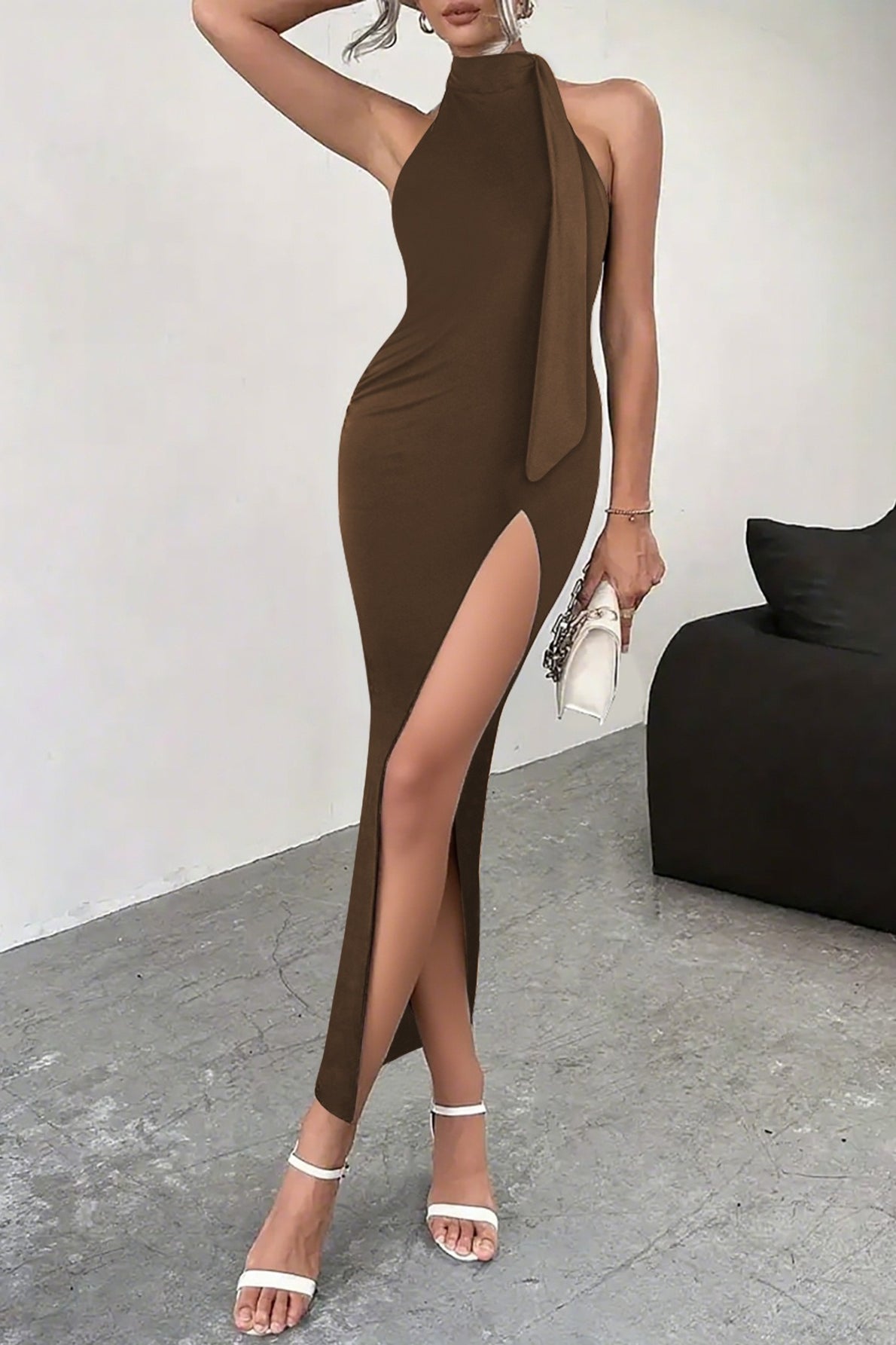 Backless Tie High Slit Party Dress
